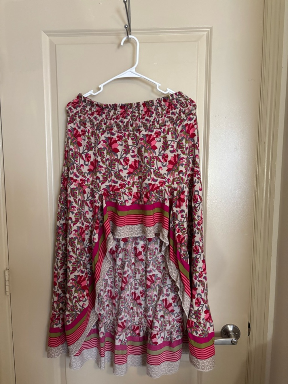 Floral Tiered Boho Skirt in Pink and Green